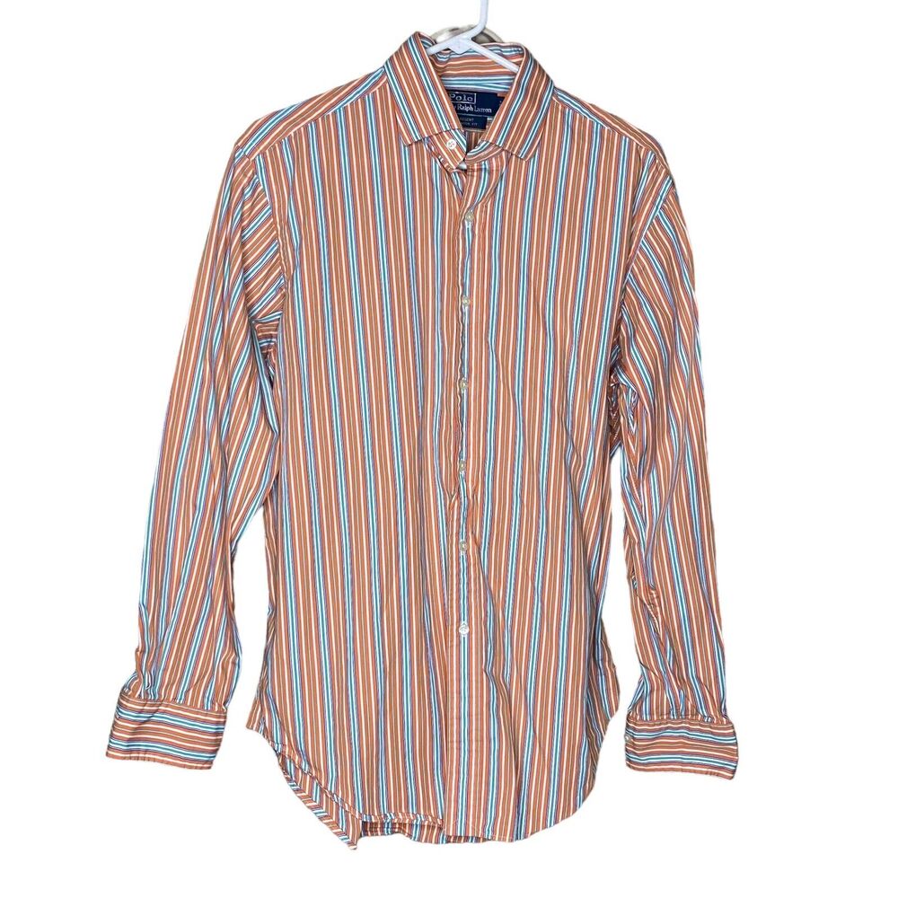 POLO Ralph Lauren Men's Shirt Button Up Regent Classic Orange Stripe 16 34/35